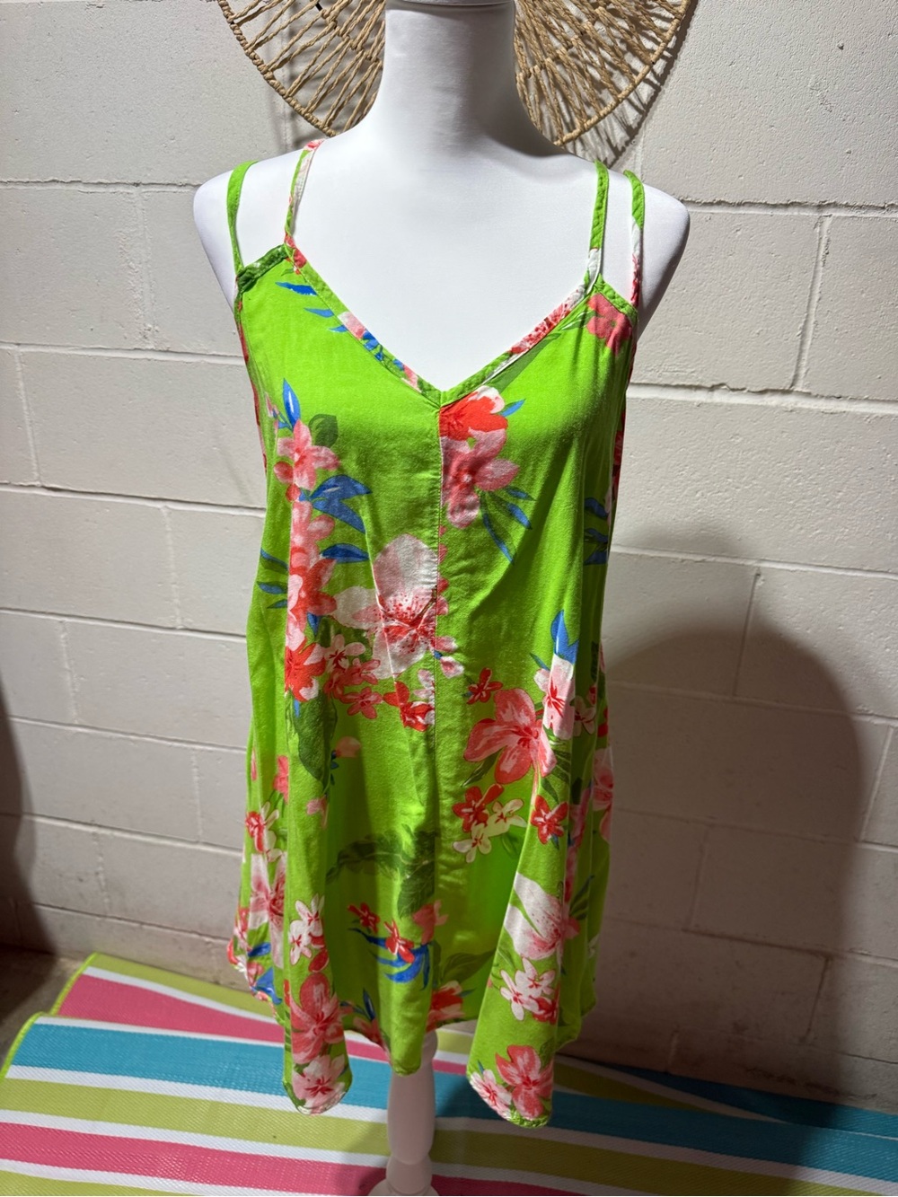 Wet Seal Lime Green and Pink Floral Dress